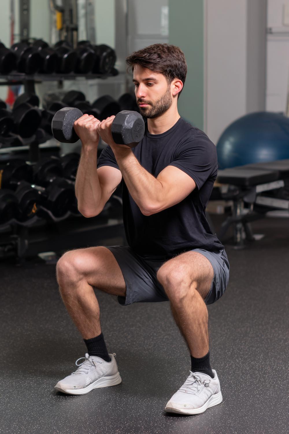 8. Dumbbell Low Impact Weight Loss Workout Squat-to-Press with Slow Lowering