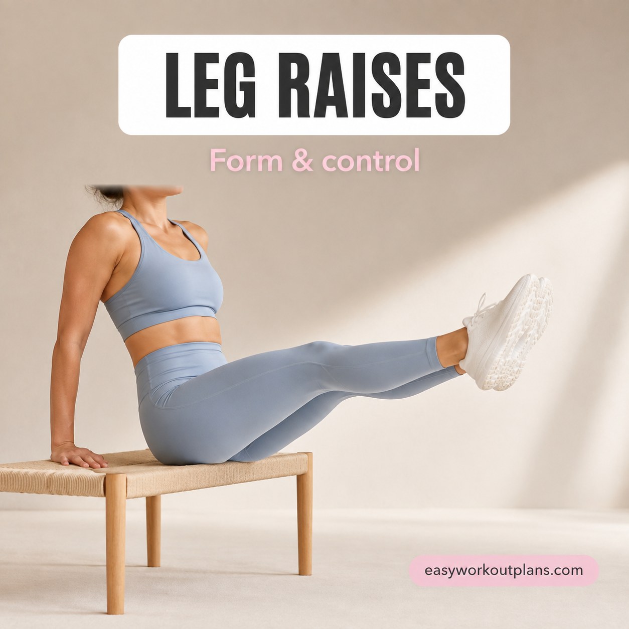 Woman seated on a bench performing controlled leg raises for lower belly workout form practice.