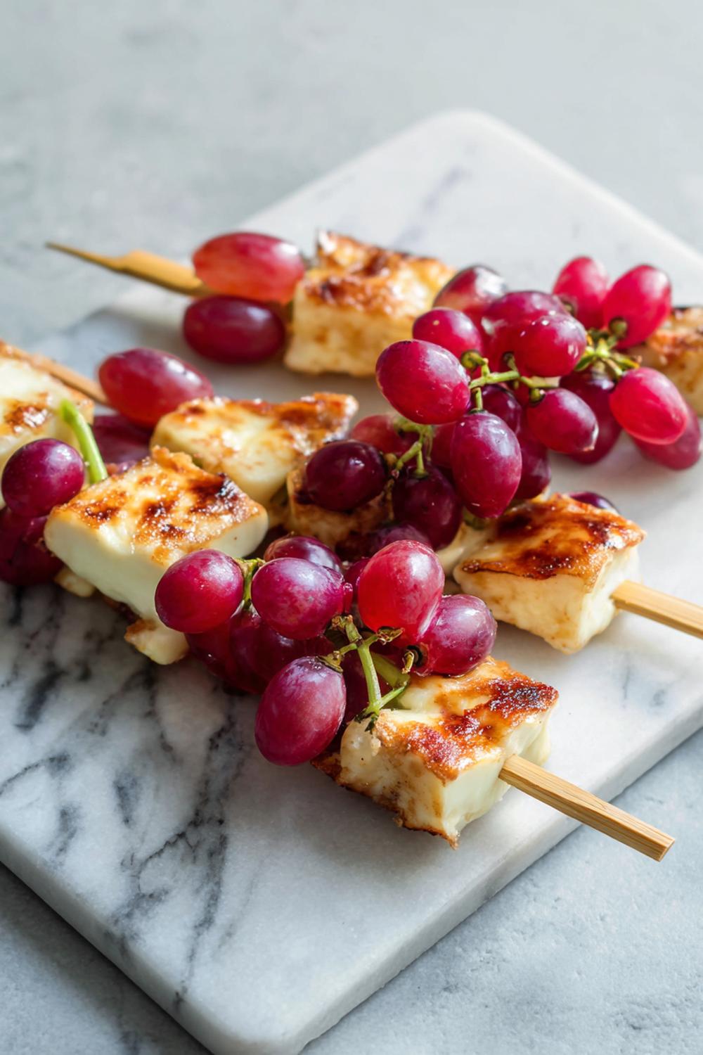 18. No Cook Protein Snacks 2026 Halloumi-Style Cheese and Grape Skewers