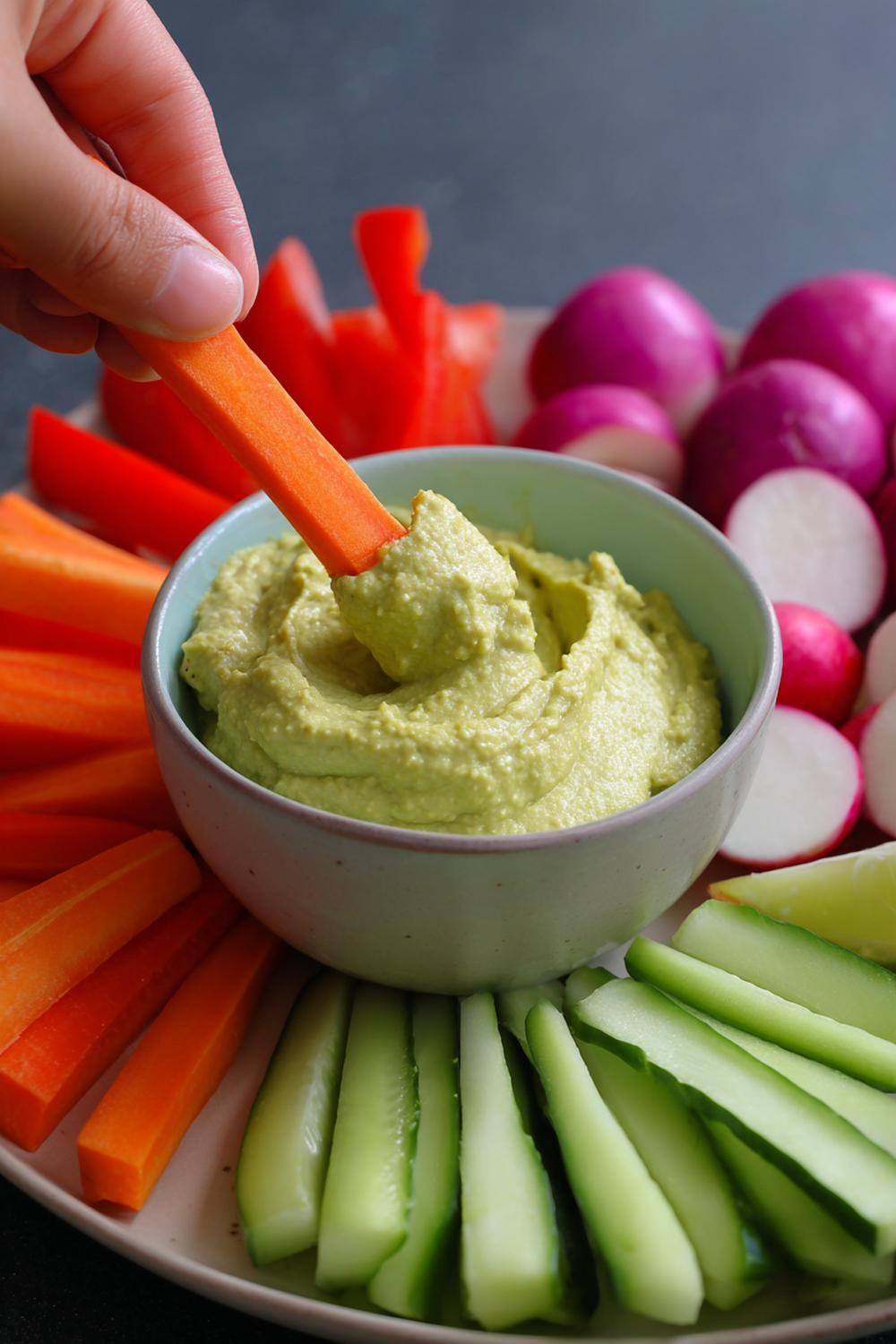 7. No Cook Protein Snacks 2026 Edamame Hummus Rainbow Veggie Dippers