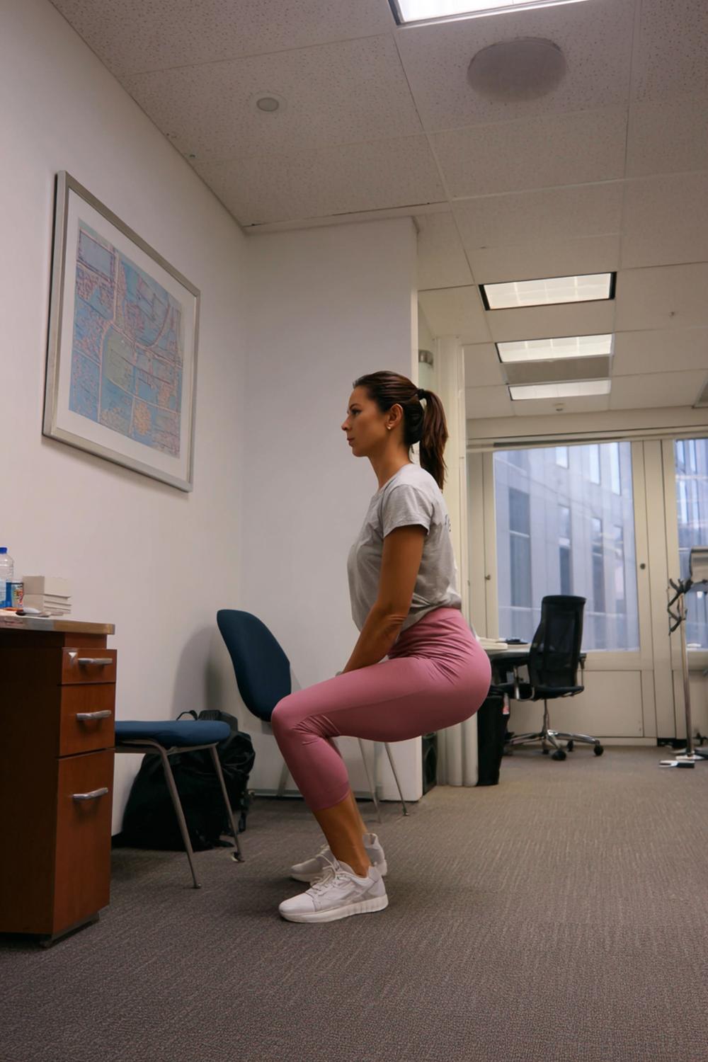 7. No Equipment Weight Loss Workout Office Break Micro-Sessions With Chair Squats and Wall Planks