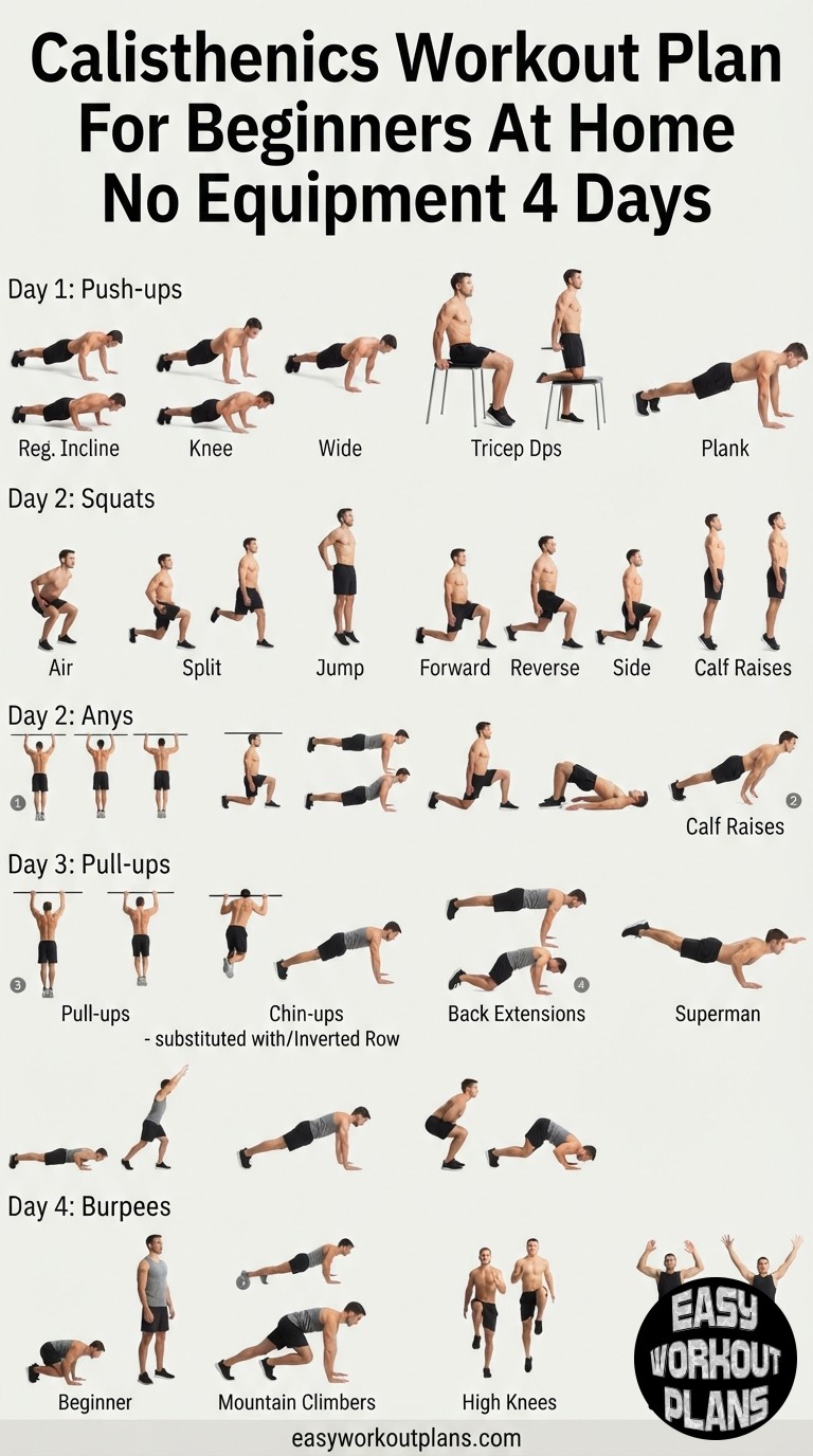 Calisthenics Workout Plan For Beginners At Home No Equipment 4 Days