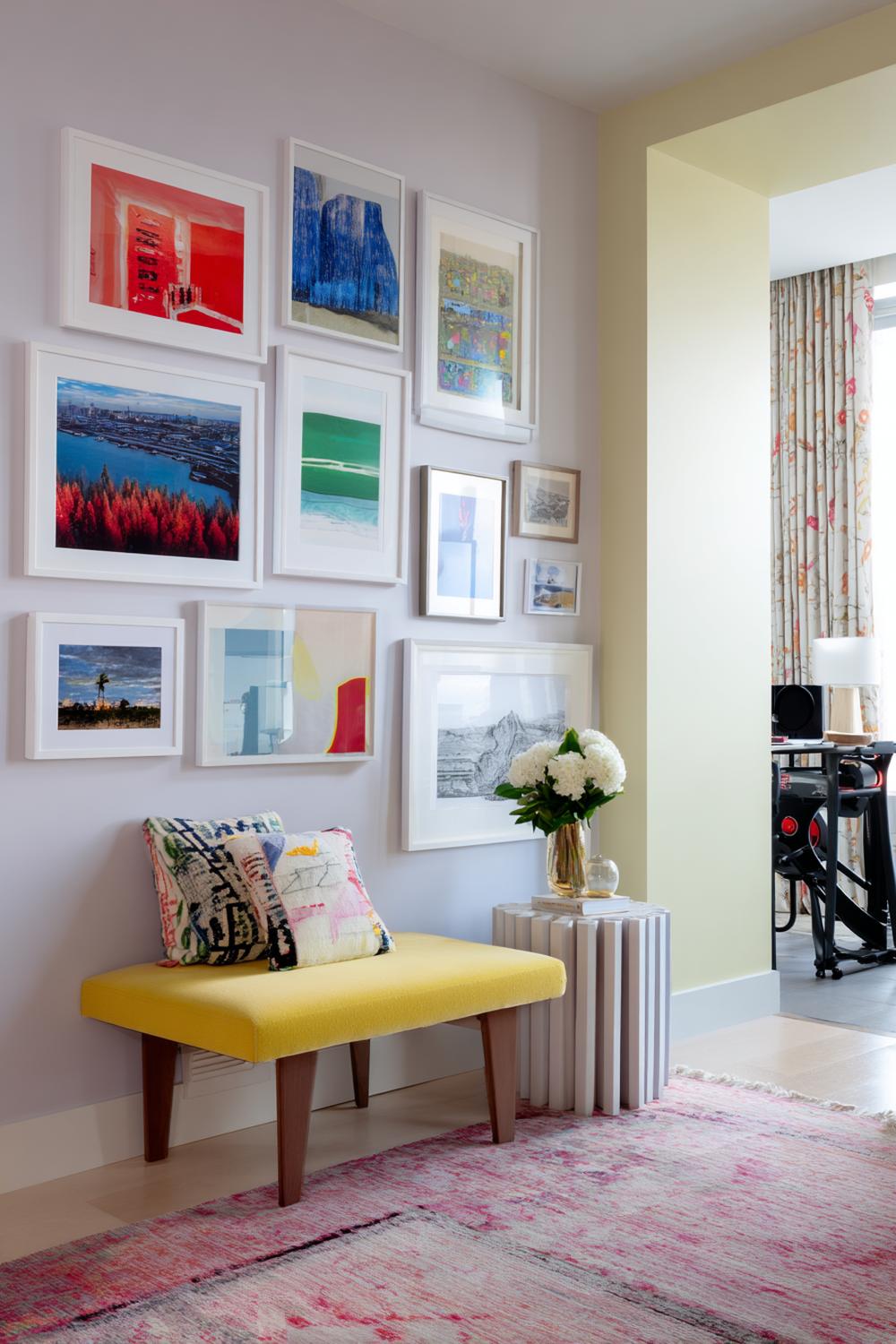 10. Art-Forward Peloton Room with Gallery Wall and Coordinated Accessories