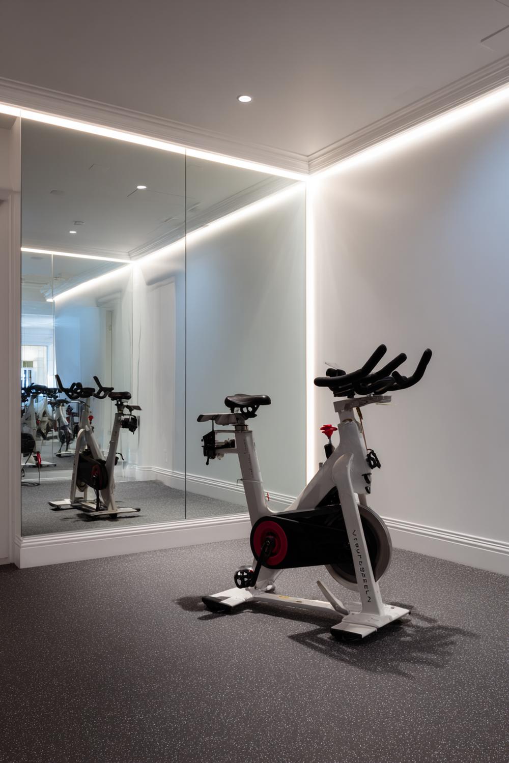 3. Mirrored Form-Check Peloton Room with Full-Length Mirror and LED Strip Lighting