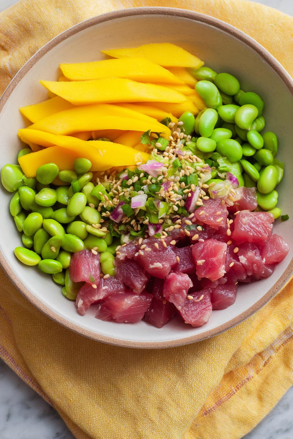 12. Post-Workout Dinner Ideas 2026: Tuna Poke-Style Bowl with Mango and Edamame