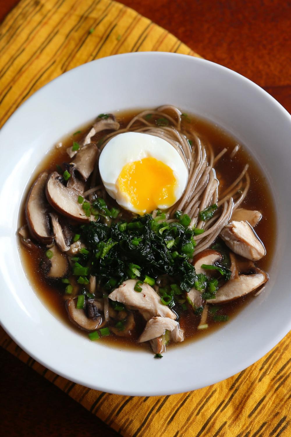 19. Post-Workout Dinner Ideas 2026: Chicken Soba Soup with Mushrooms and Soft Egg