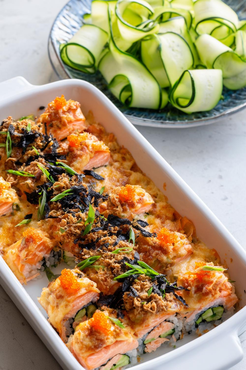 21. Post-Workout Dinner Ideas 2026: Salmon Sushi Bake Dinner with Cucumber Ribbons