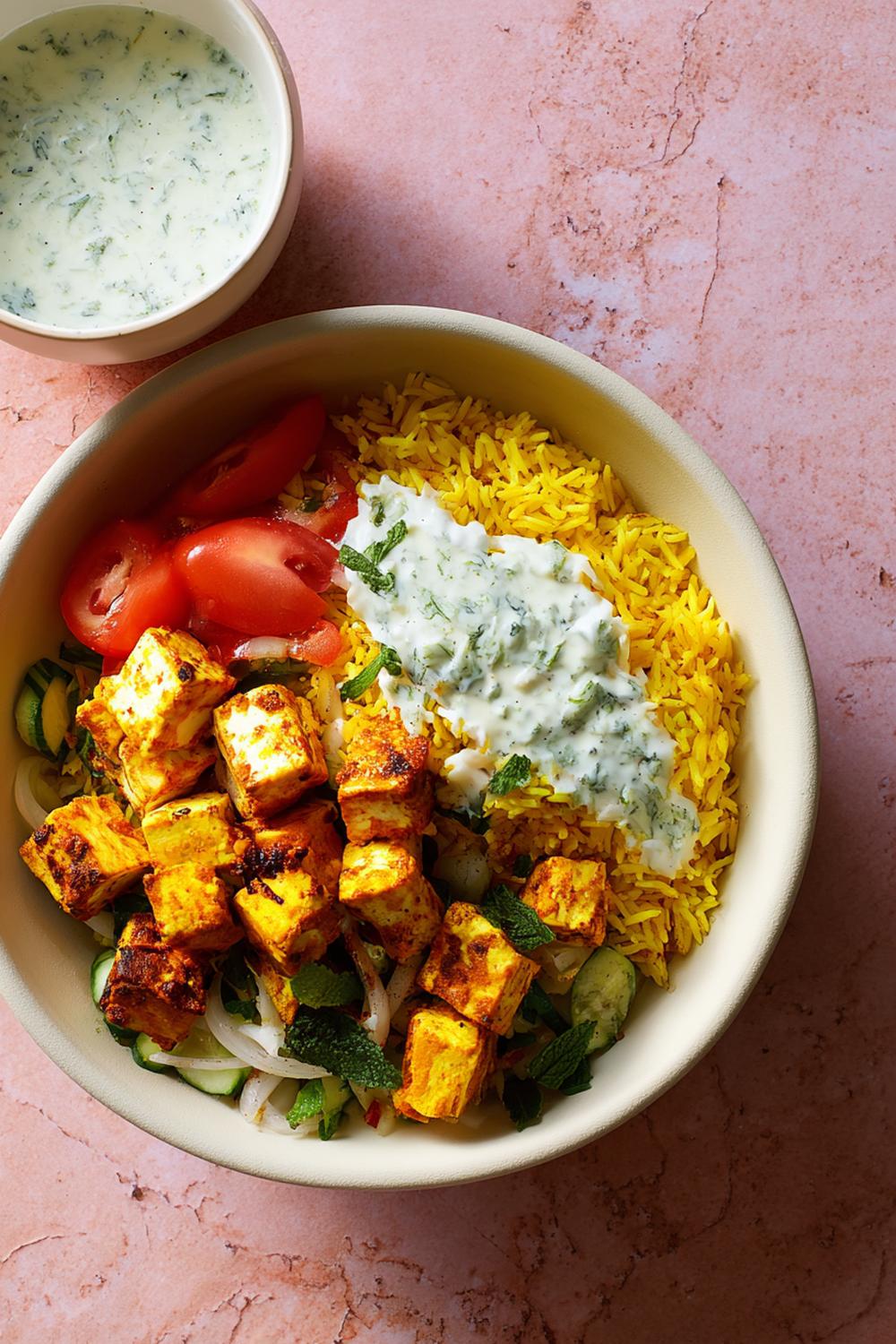 22. Post-Workout Dinner Ideas 2026: Paneer Tikka Bowl with Turmeric Rice and Mint Yogurt