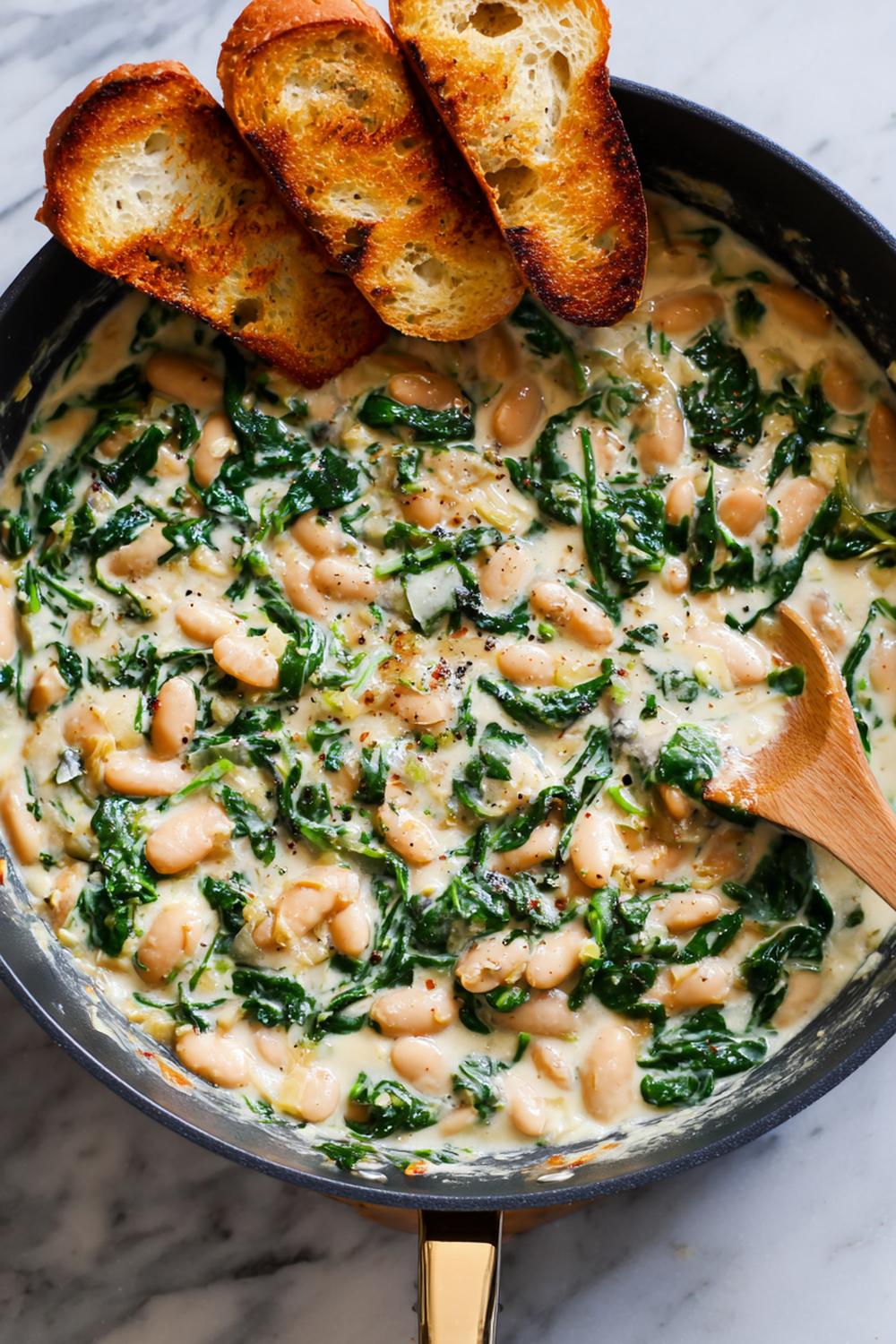 24. Post-Workout Dinner Ideas 2026: Creamy White Bean and Spinach Skillet with Toasted Bread