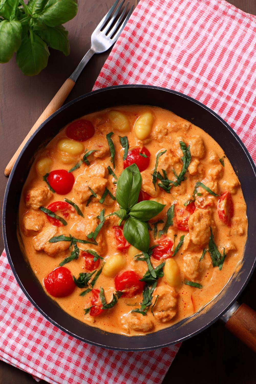 28. Post-Workout Dinner Ideas 2026: Creamy Tomato Basil Gnocchi with Chicken Sausage