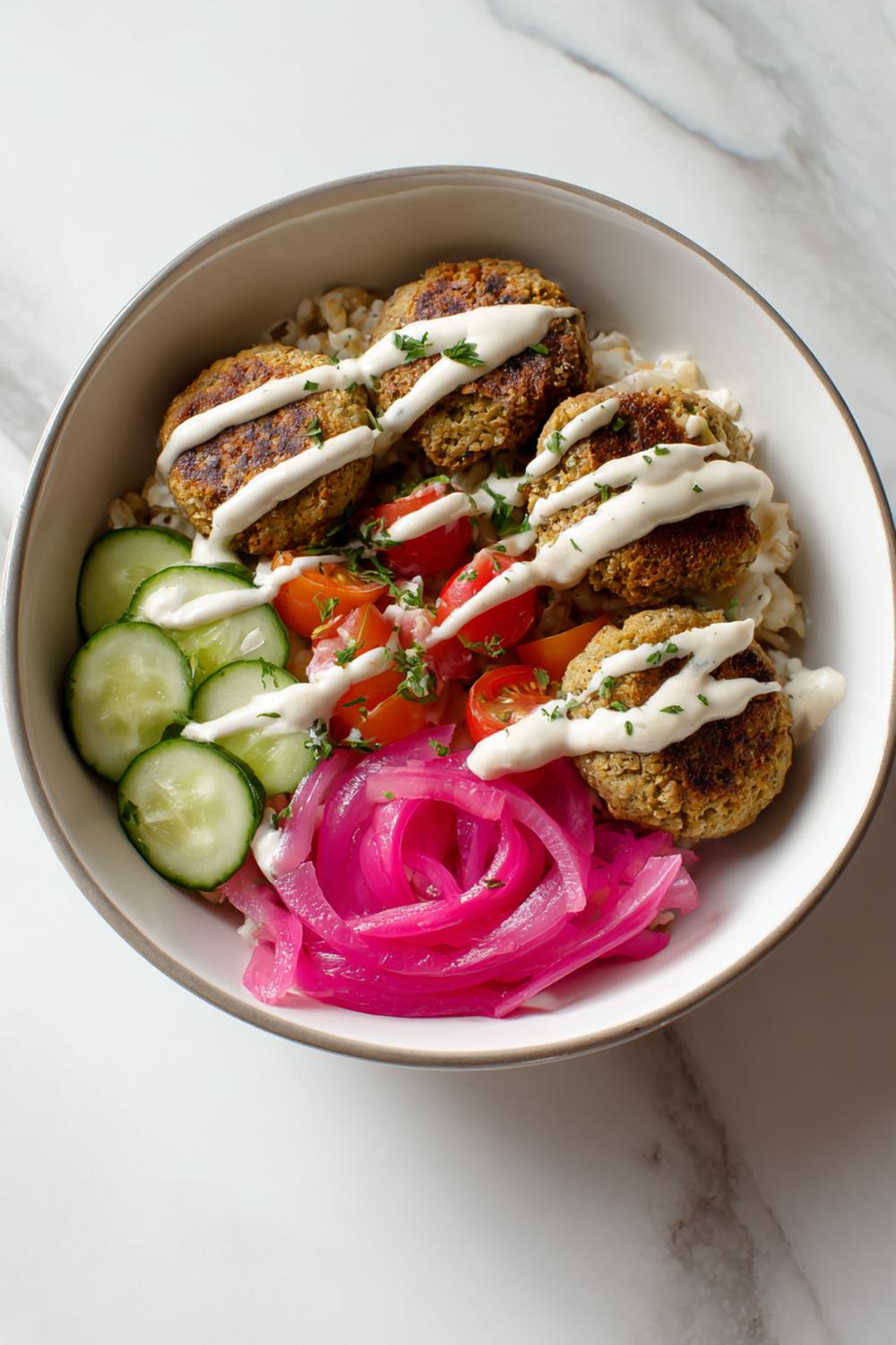 29. Post-Workout Dinner Ideas 2026: Baked Falafel Bowl with Tahini Drizzle and Pickled Onions