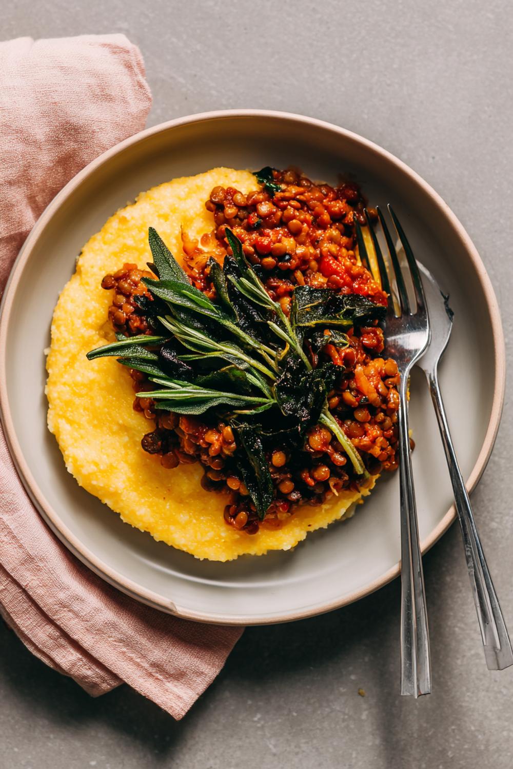 9. Post-Workout Dinner Ideas 2026: Lentil Bolognese over Polenta with Crispy Sage