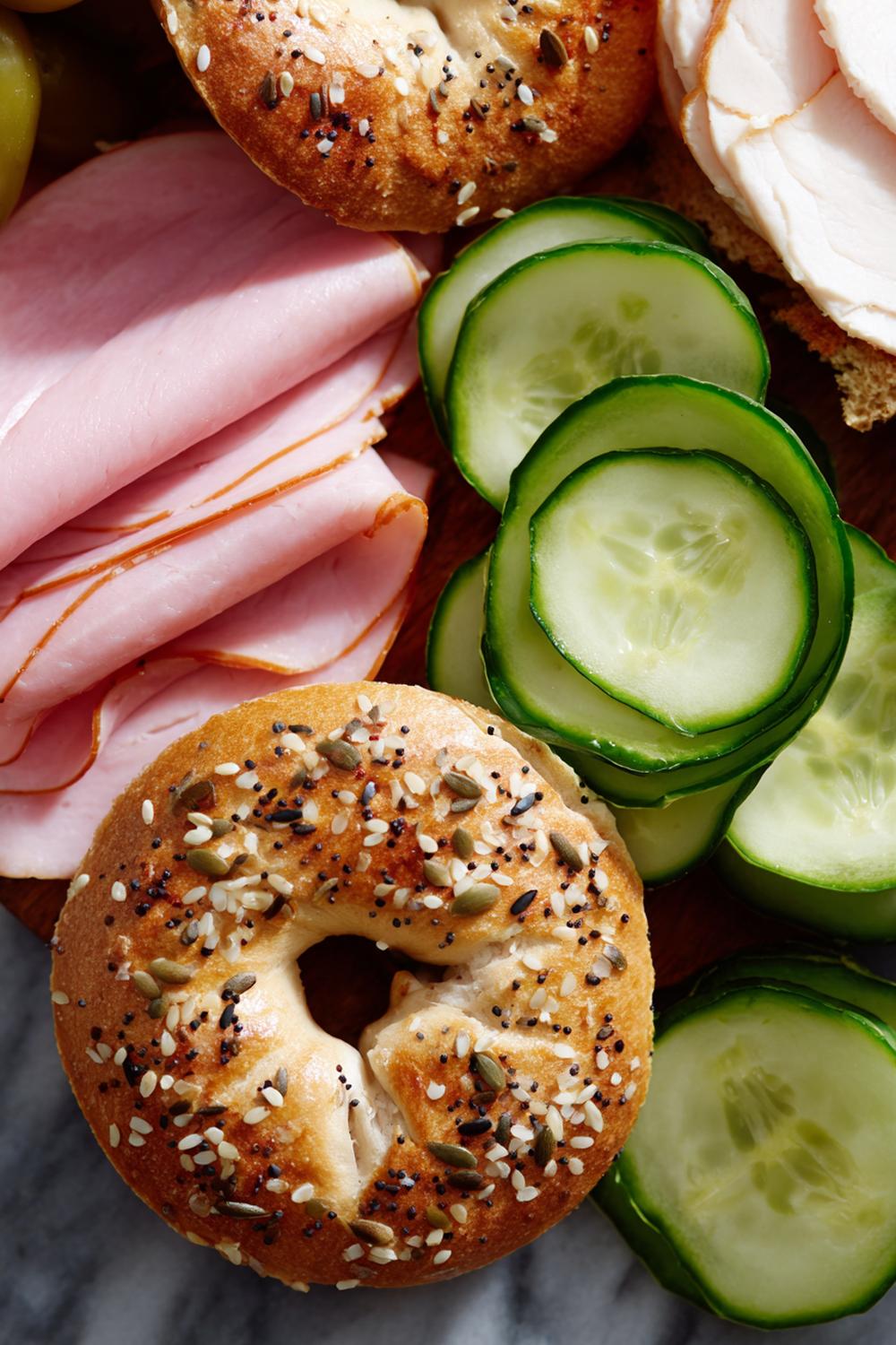 7. Pre Workout Breakfast Ideas 2026: Mini Bagel with Turkey Slices and Cucumber Ribbons