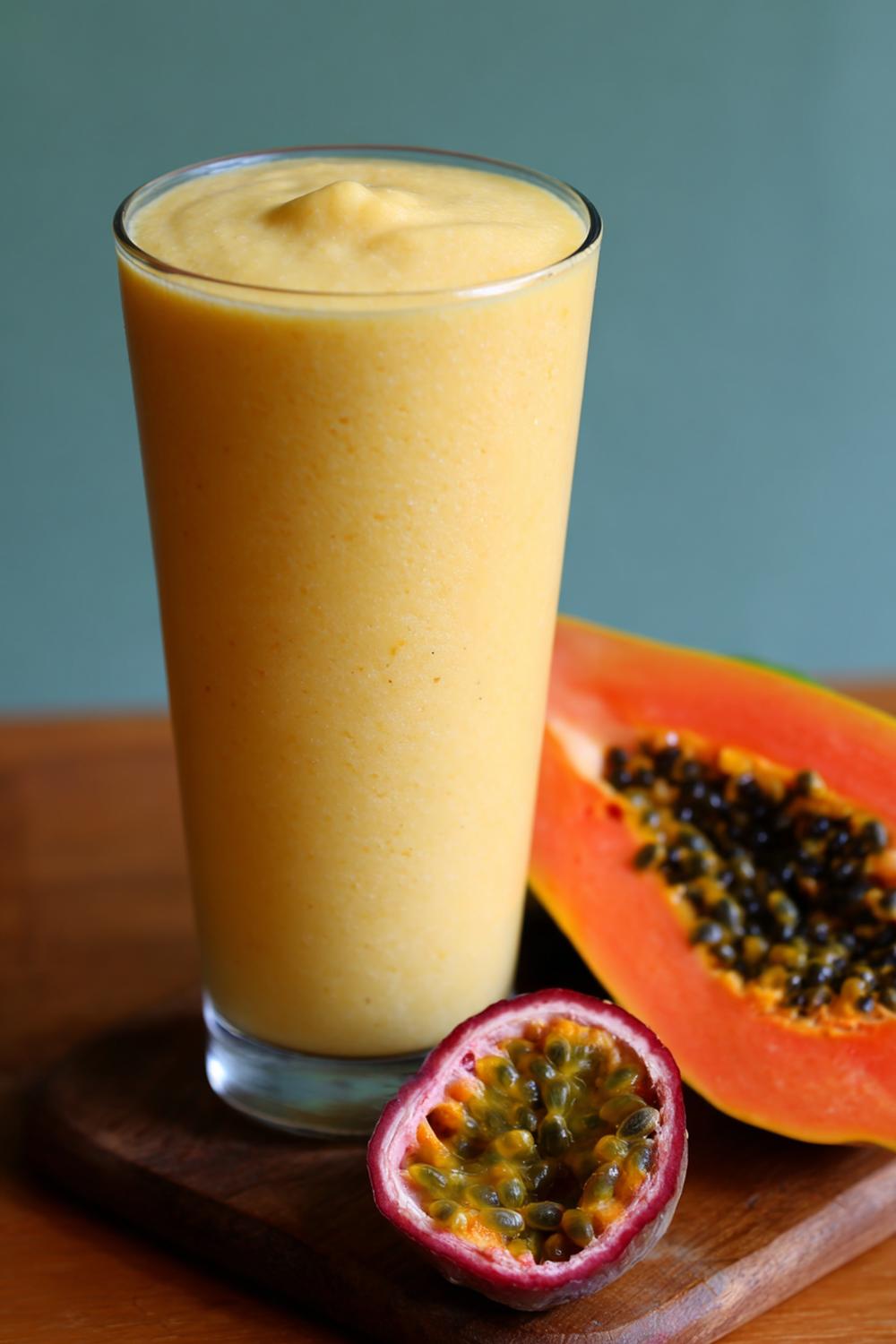 14. Protein Smoothie Recipe 2026: Tropical Papaya Kefir Smoothie with Passionfruit Seeds
