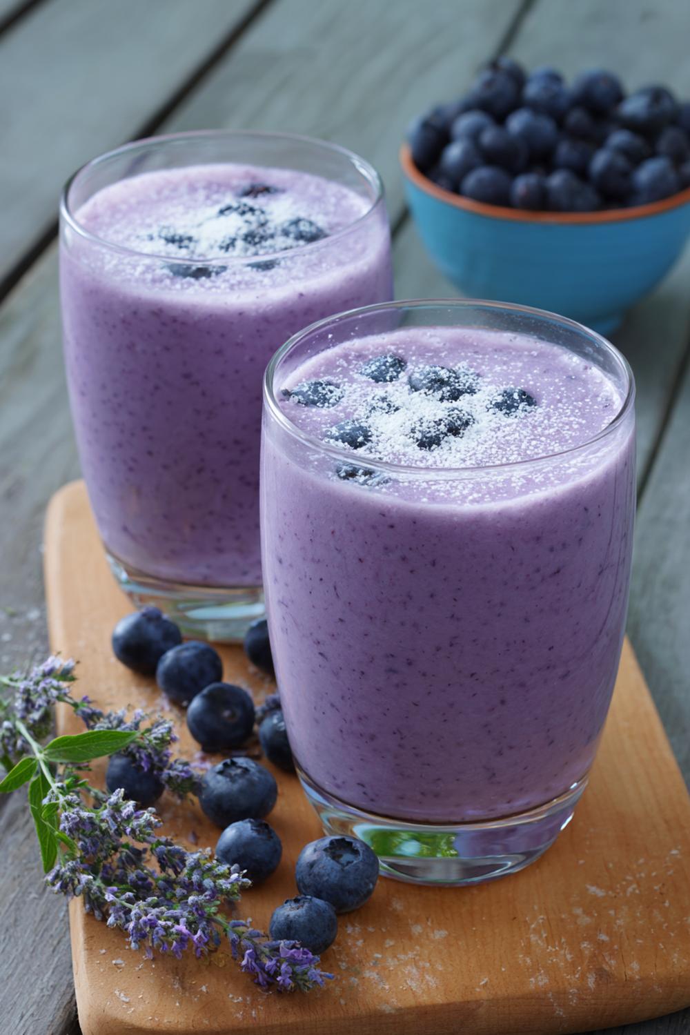 4. Protein Smoothie Recipe 2026: Blueberry Lavender Smoothie with Almond “Snow” Dust