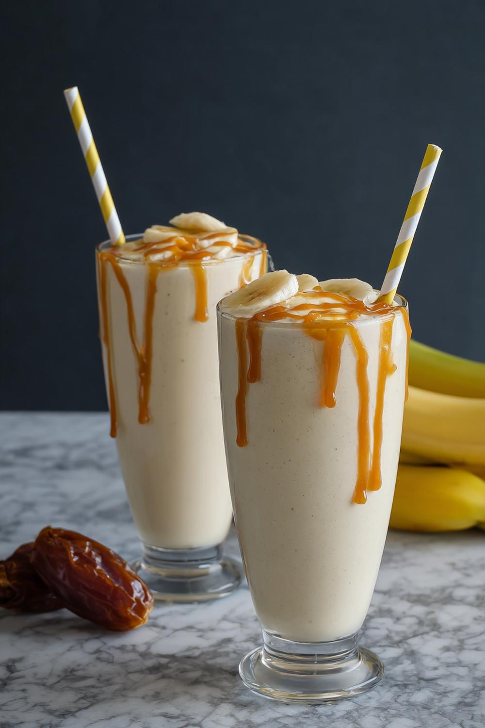 9. Protein Smoothie Recipe 2026: Salted Caramel Banana Smoothie with Date “Drizzle”