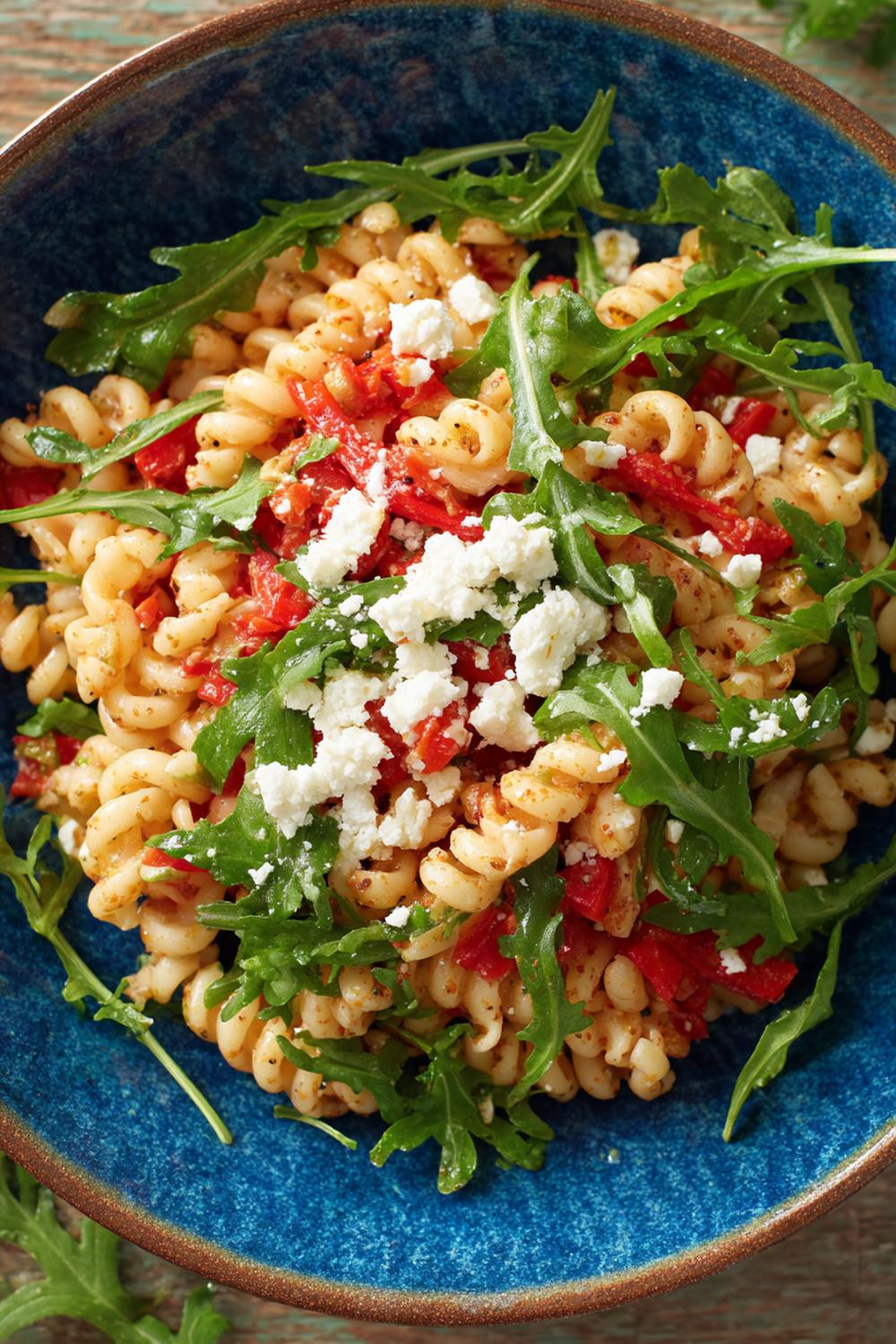 15. Quick Healthy Lunches 2026: Roasted Red Pepper Pasta Salad with Arugula and Feta Crumble