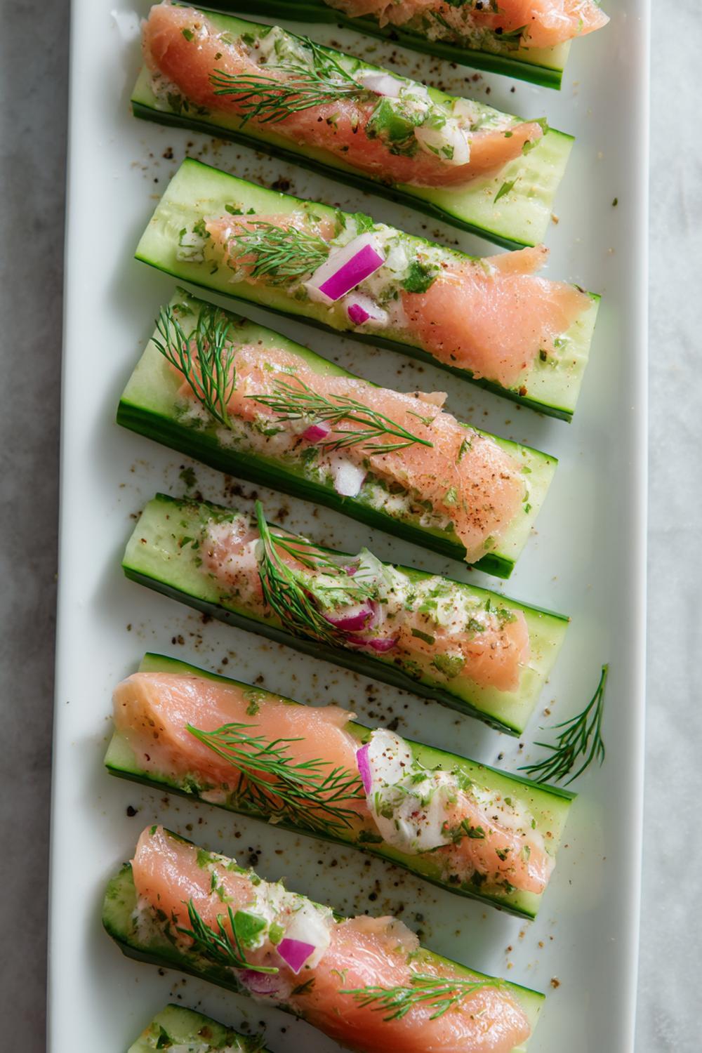 18. Quick Healthy Lunches 2026: Smoked Salmon Cucumber Boats with Dill and Everything Seasoning