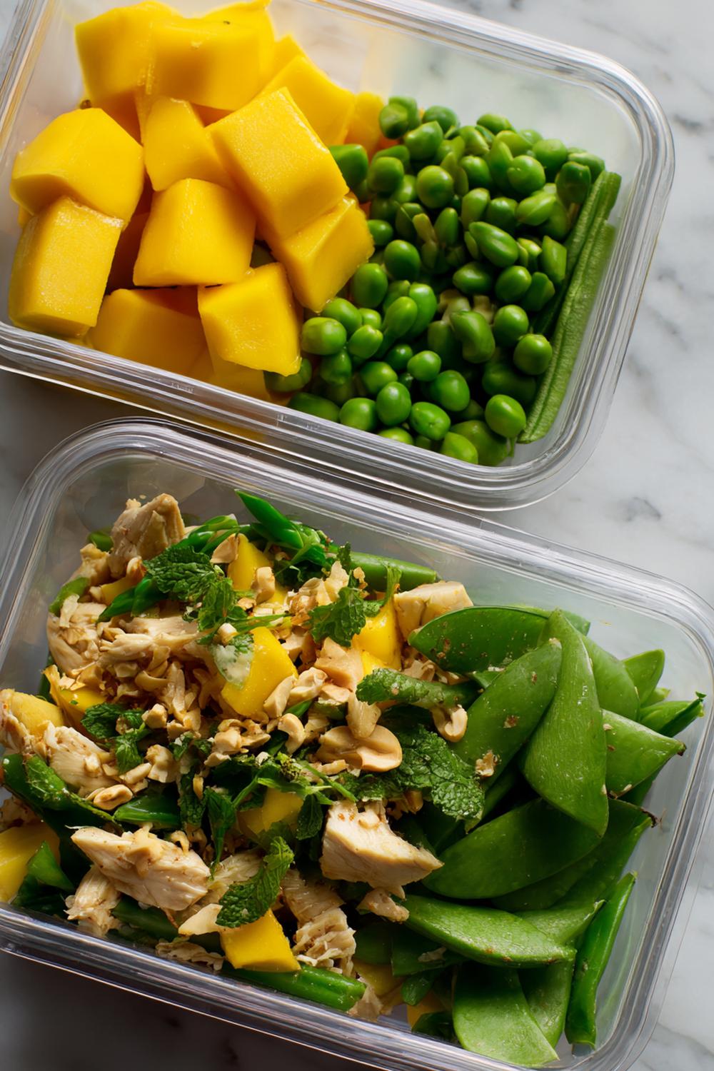 19. Quick Healthy Lunches 2026: Peanut Chicken Salad with Mango Cubes and Snap Pea Crunch