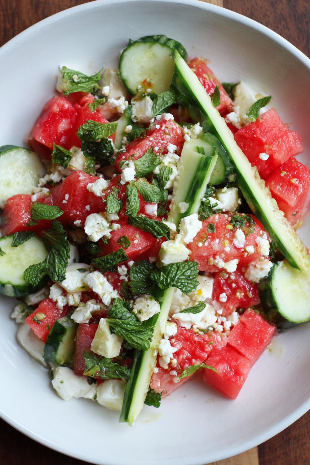 23. Quick Healthy Lunches 2026: Watermelon Feta Salad with Mint Confetti and Cucumber Spears