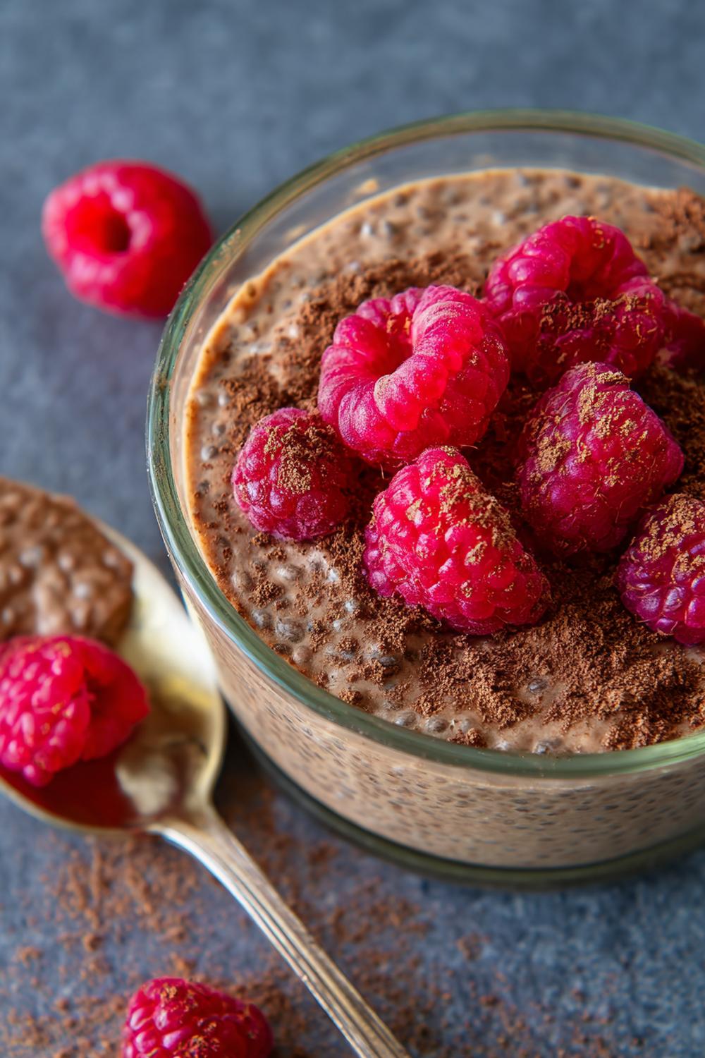 25. Quick Healthy Lunches 2026: Chocolate Chia Protein Pudding with Raspberries and Cocoa Dust