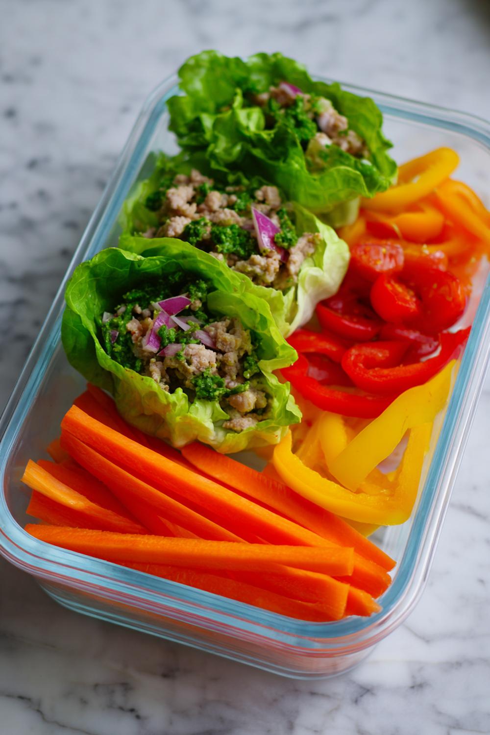3. Quick Healthy Lunches 2026: Turkey Pesto Lettuce Wraps with Rainbow Bell Pepper Matchsticks