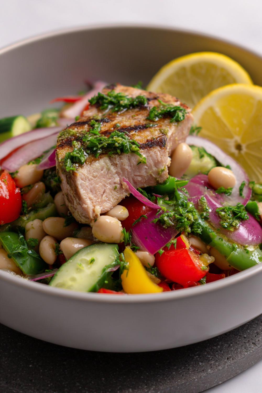 4. Quick Healthy Lunches 2026: Mediterranean Tuna White Bean Salad with Parsley and Olive Dust