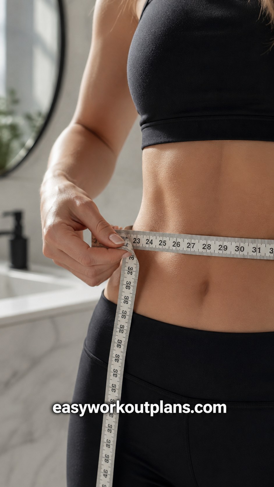 Tape measure around the waist illustrating why tracking numbers misses the point of a small waist workout