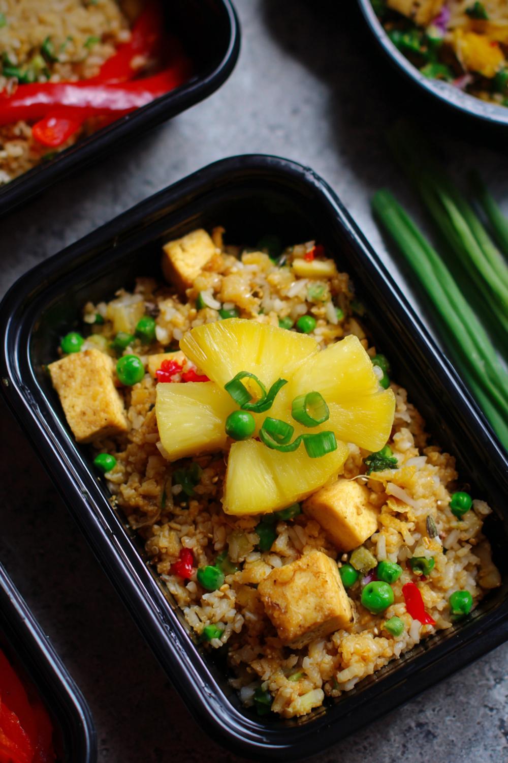 23. Vegan athlete meal prep 2026: Travel-Ready Tofu Fried Rice Boxes with Pineapple