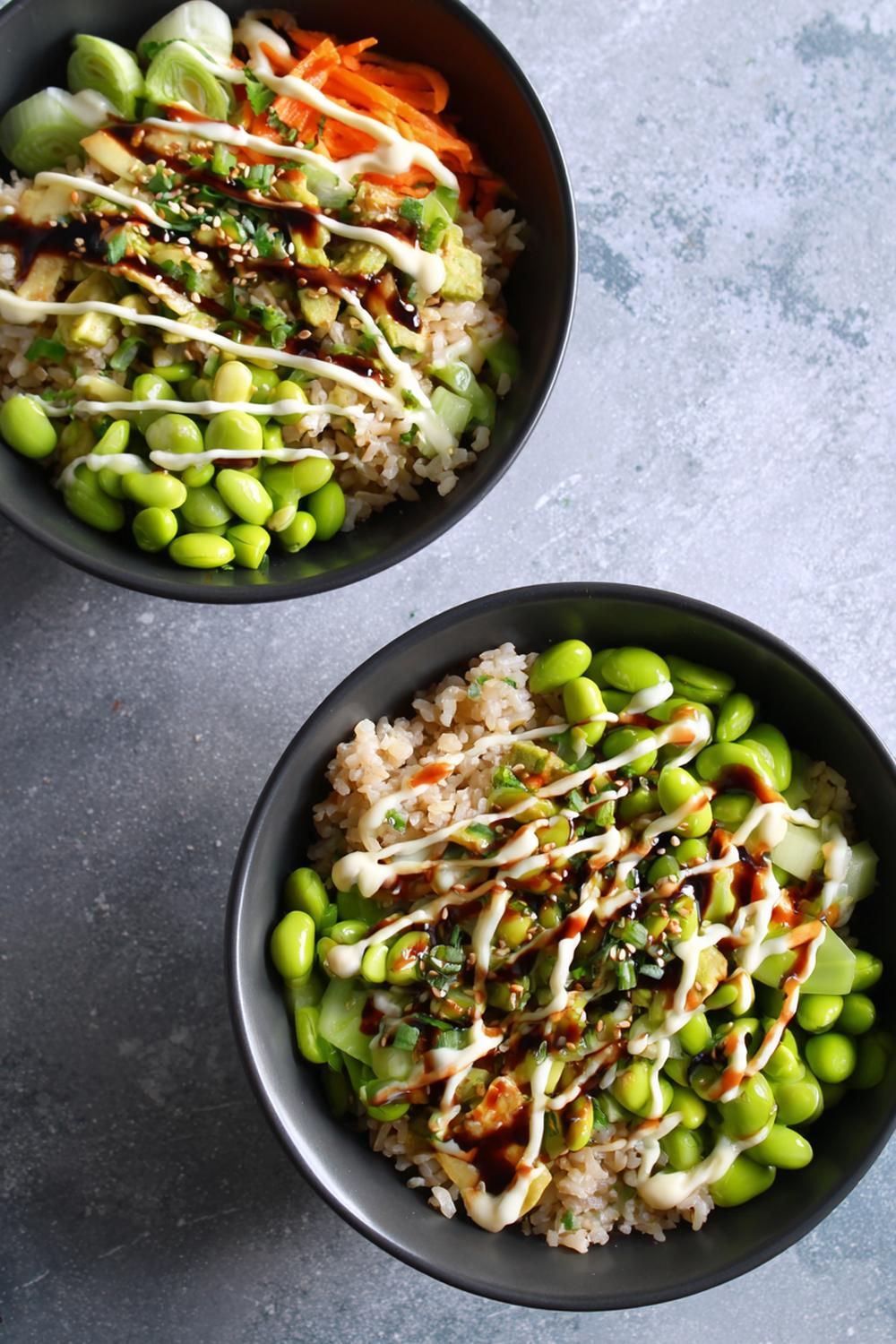 5. Vegan athlete meal prep 2026: Edamame Brown Rice Sushi Bowls with Ginger Drizzle