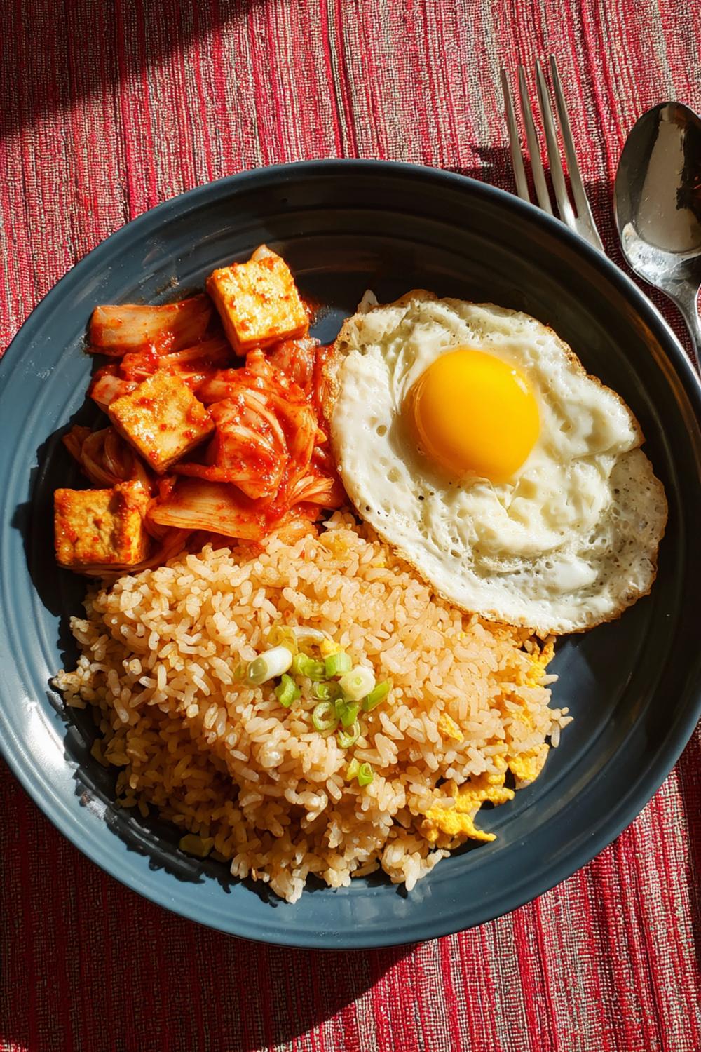 11. Tofu and Kimchi Fried Rice Meal with Soft Scrambled Eggs
