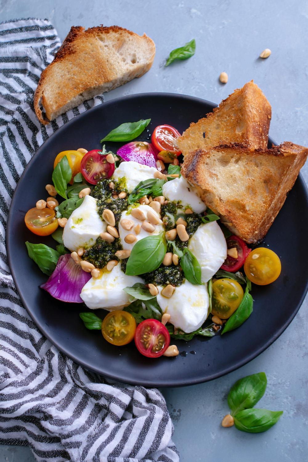 12. Burrata and White Bean Pesto Salad Meal with Toasted Bread