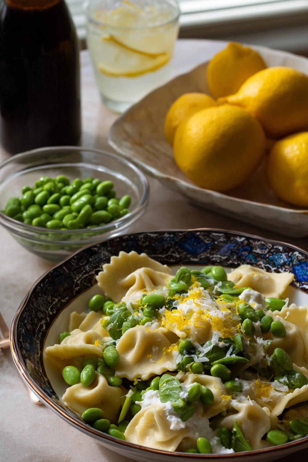 14. Ricotta and Edamame Stuffed Pasta Meal with Lemon Zest
