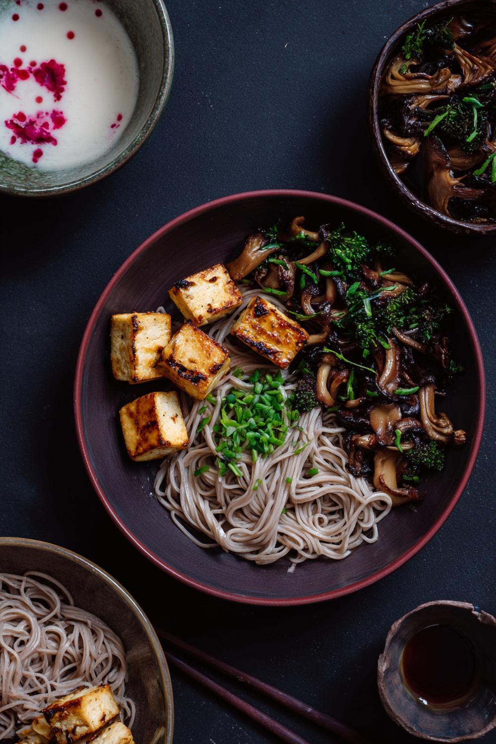 15. Miso Tofu and Soba Noodle Meal with Roasted Mushrooms
