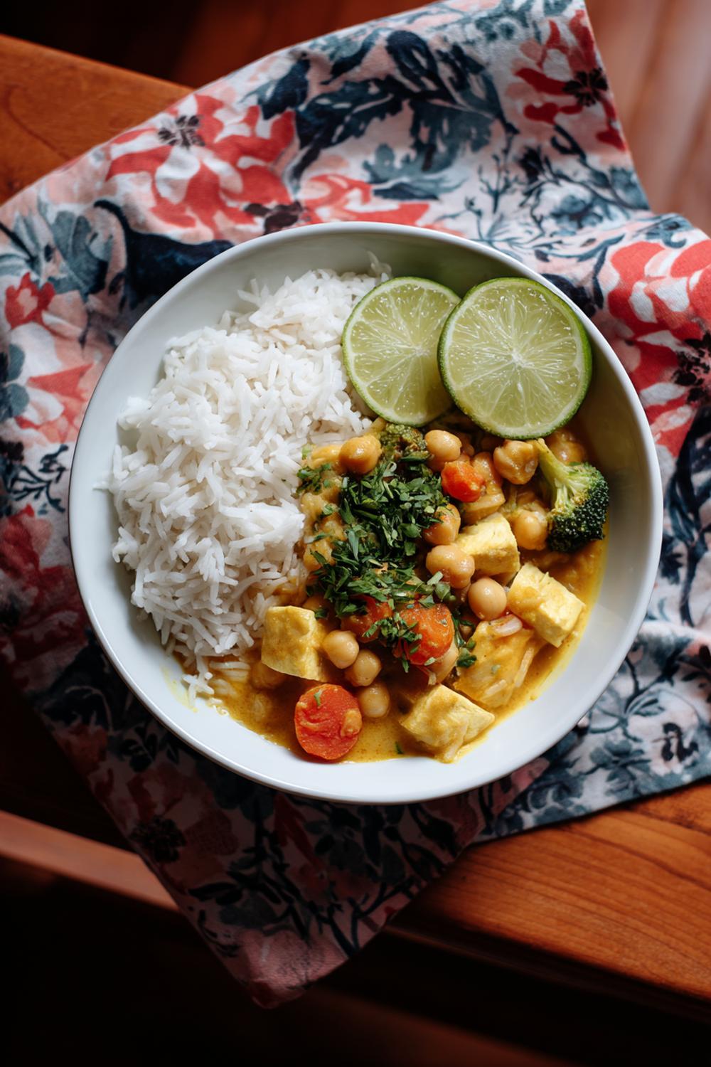 18. Chickpea and Tofu Coconut Curry Meal with Lime