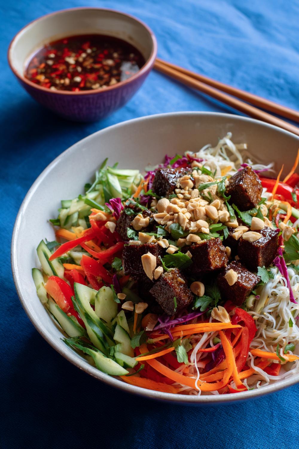 3. Tempeh and Peanut Noodle Meal with Crunchy Vegetables