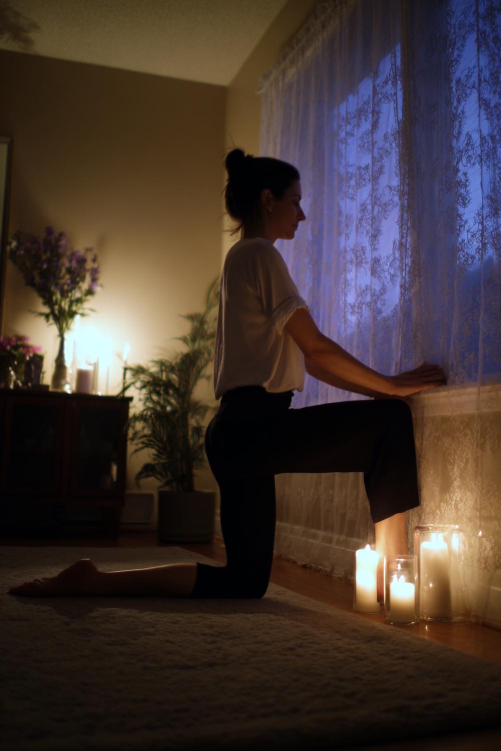 4. Evening Candlelit Yoga Stretching Routine with Supported Forward Folds and Legs-Up-the-Wall